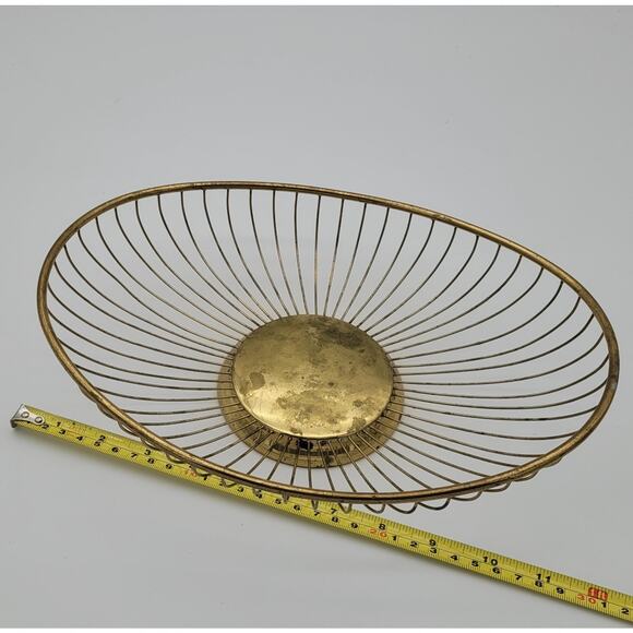 Vintage Mid Century 60s Wire Bread Basket Fruit Bowl MCM Oval Gold Tone Italy - Picture 15 of 16